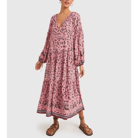 Natalie Martin Briana Maxi Dress Silk Lotus Champagne Pink XS Oversized - Picture 1 of 12